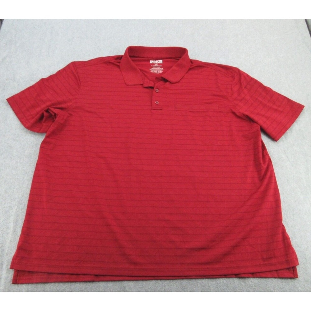Duluth Trading Co Mens Polo Relaxed Fit Red Striped Utility Pocket 2XL